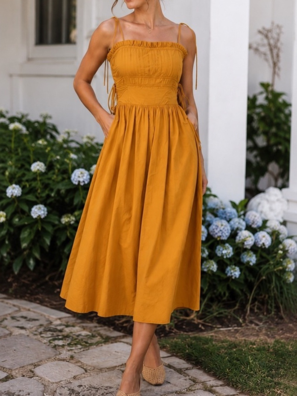 Anthropologie Moon River pleated ruffle trim dress sz S